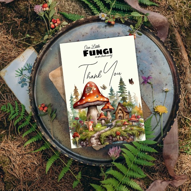 Carte De Remerciements petits champignons champignons qui simule le baby  (little fungi mushrooms whimsical Fall baby shower)