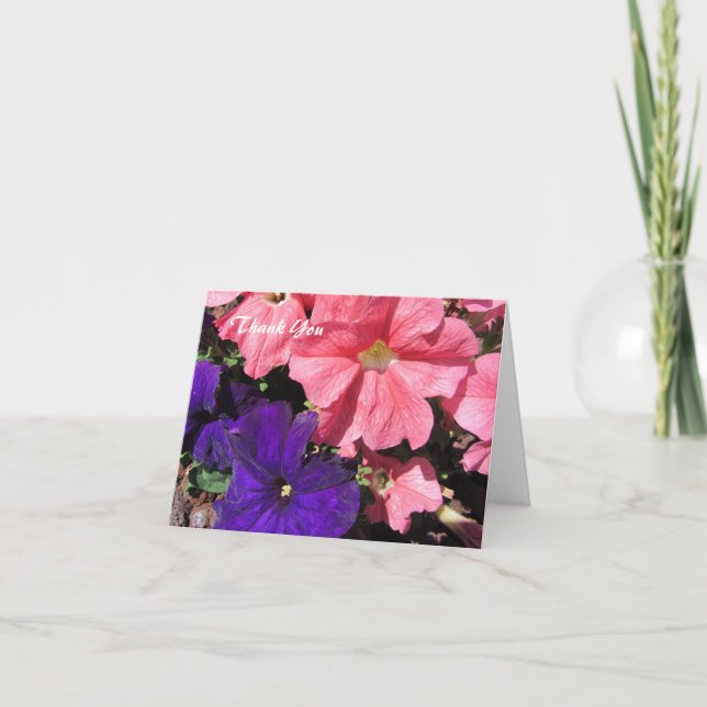 Carte De Remerciements Pétunias rose et violet (Devant)