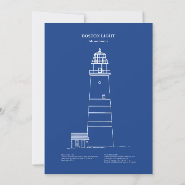 Carte De Remerciements Phare de Boston - Massachusetts - AD (Devant)