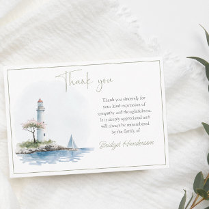 Carte De Remerciements Phare de la côte à l'aquarelle sereine Funérailles