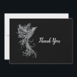 Carte De Remerciements Phoenix blanc sur noir<br><div class="desc">design décoratif noir et blanc d'un phoenix orné de nombreux motifs et éléments décoratifs sur un carte de remerciements</div>