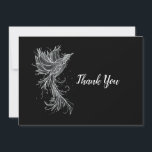 Carte De Remerciements Phoenix blanc sur noir<br><div class="desc">design décoratif noir et blanc d'un phoenix orné de nombreux motifs et éléments décoratifs sur un carte de remerciements</div>