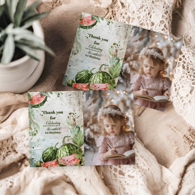 Carte De Remerciements Photo 1er anniversaire de la pastèque (Créateur téléchargé)