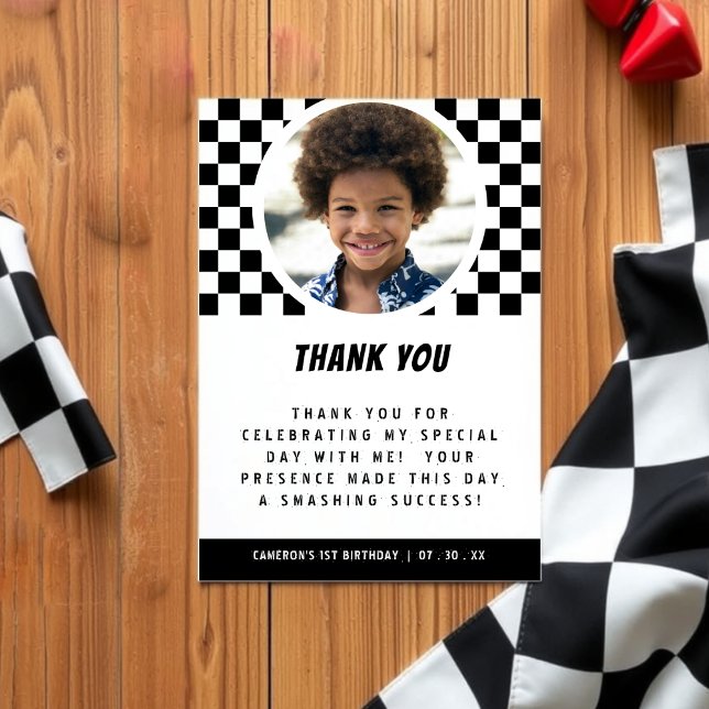 Carte De Remerciements Photo à carreaux de Monster Truck (Monster Truck Checkered Photo Thank You Card
)