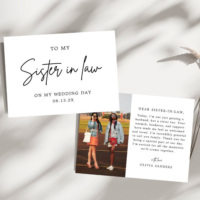 Carte De Remerciements Photo À Ma Soeur En Droit Le Jour De Mon Mariage (Créateur téléchargé)