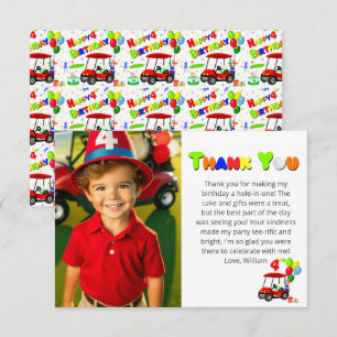 Carte De Remerciements Photo Adorable 4e Anniversaire Chariot de Golf Rou