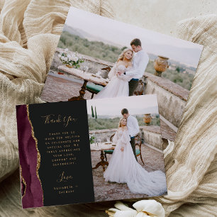 Carte De Remerciements Photo Agate Bourgogne Or Écriture Mariage