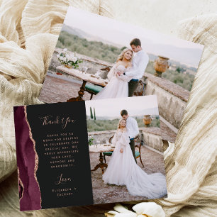Carte De Remerciements Photo Agate Bourgogne Rose Or Sombre Mariage