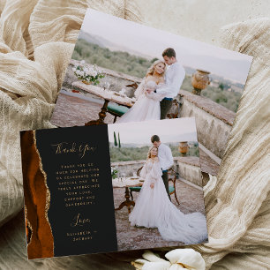 Carte De Remerciements Photo Agate Orange Brûlé Or Doré Écriture Mariage