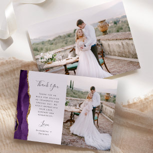 Carte De Remerciements Photo Agate Violet Or Or Lavande Mariage