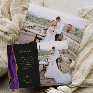 Carte De Remerciements Photo Agate Violet Or Script Mariage