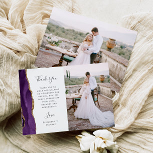 Carte De Remerciements Photo Agate Violet Or Script Mariage
