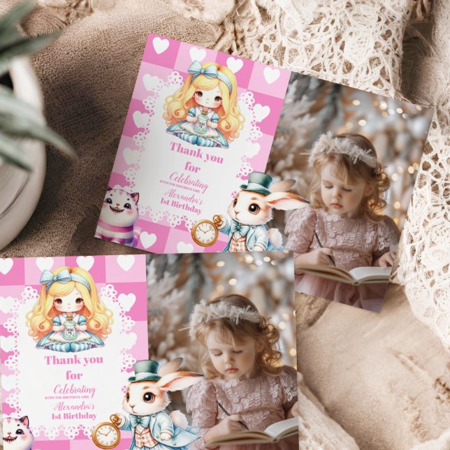 Carte De Remerciements Photo Alice au pays des merveilles Anniversaire Te (Créateur téléchargé)