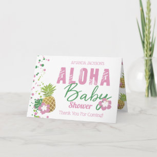 Carte De Remerciements Photo Aloha Baby Pink et Green Tropical Pineapple
