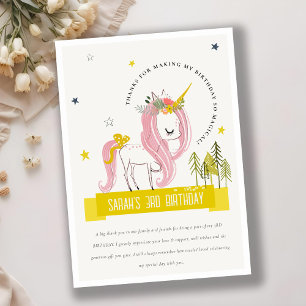 Carte De Remerciements Photo Anniversaire de la licorne rose jaune des en