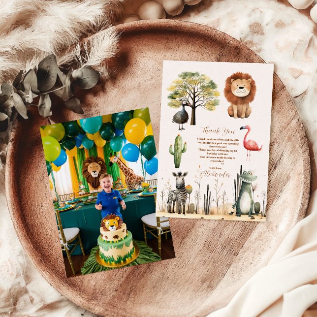 Carte De Remerciements Photo Appel à tous les fêtards Safari Anniversaire (Créateur téléchargé)