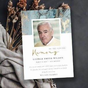 CARTE DE REMERCIEMENTS PHOTO AQUA DUSKY BLUE GOLD AGATE SYMPATHIE MÉMORIA