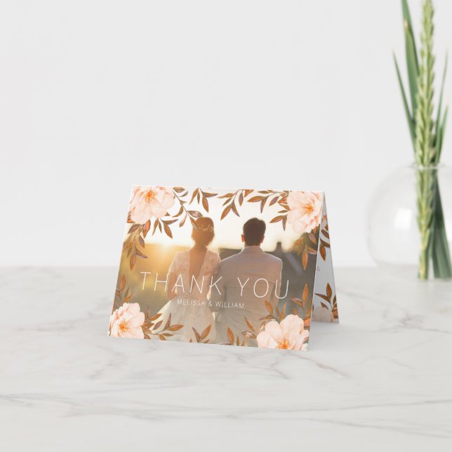 Carte De Remerciements Photo Aquarelle Floral Mariage moderne (Devant)