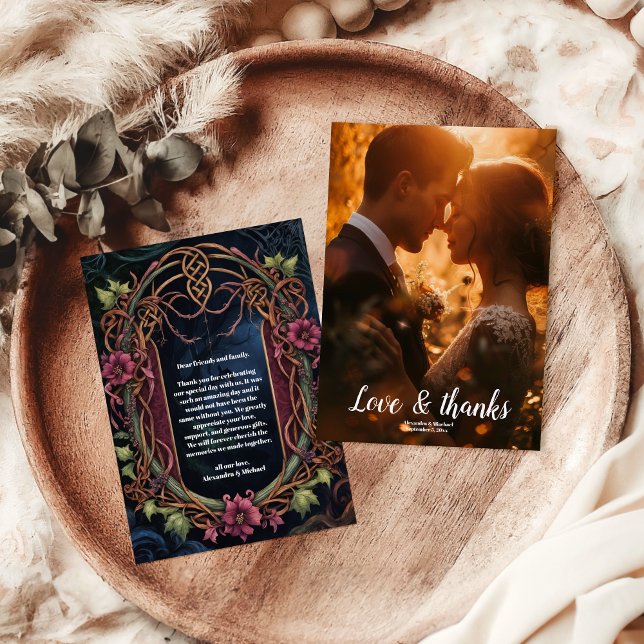 Carte De Remerciements Photo Art Nouveau Floral Gothique Halloween Mariag (Créateur téléchargé)