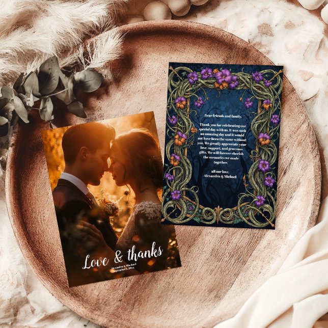 Carte De Remerciements Photo Art nouveau gothique Mariage d'Halloween (Créateur téléchargé)