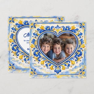 Carte De Remerciements 💙 Photo Azulejo Heart Carrel de Remerciement