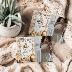 Carte De Remerciements Photo Baby shower d'animaux de la forêt de bois