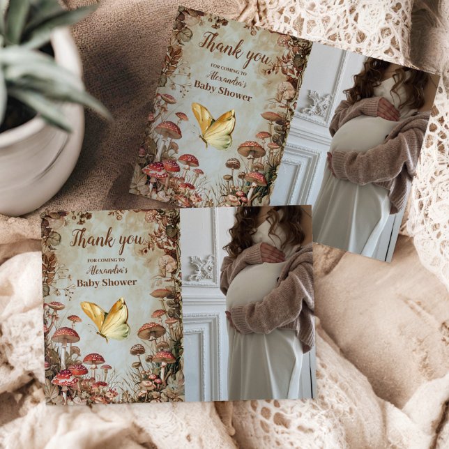 Carte De Remerciements Photo Baby shower des bois de champignons papillon (Créateur téléchargé)