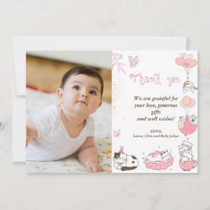 Carte De Remerciements Photo Baby shower personnalisée avec chats