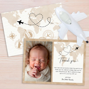 Carte de remerciements photo Baby shower Voyage