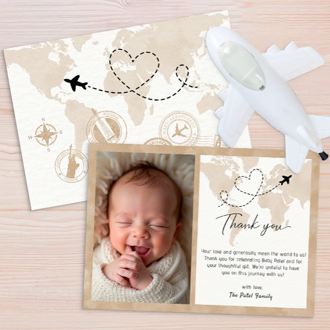 Carte de remerciements photo Baby shower Voyage (Cute Photo Thank You Card)