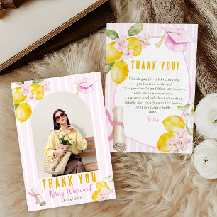 Carte De Remerciements Photo Bandes Roses Citrons et Fleurs Remise de Dip