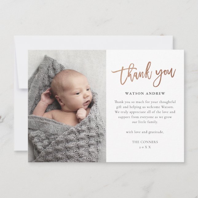 Carte De Remerciements Photo Bébé Script Moderne (Devant)