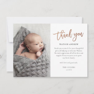 Carte De Remerciements Photo Bébé Script Moderne