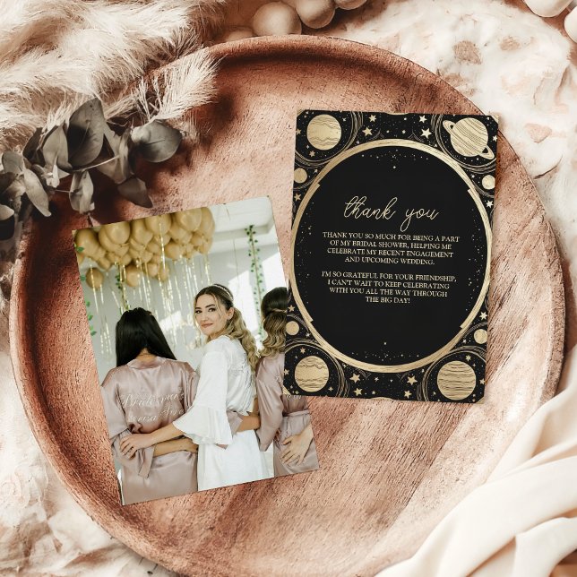 Carte De Remerciements Photo Black Gold Crescent Crescent Lune nuptiale (Créateur téléchargé)