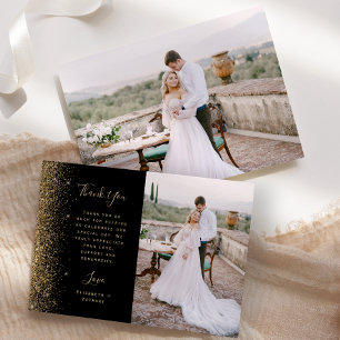 Carte De Remerciements Photo Black Gold Parties scintillant Script Mariag