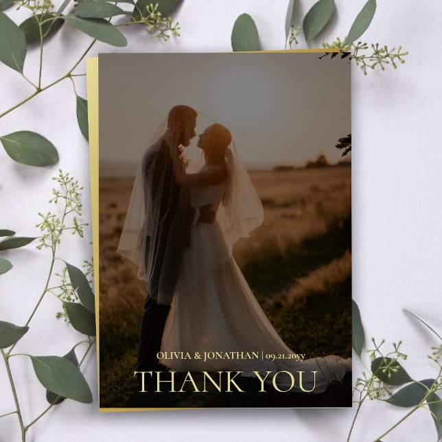 carte de remerciements photo Black Gold personnali (custom Photo Black Gold Wedding Thank You Card)