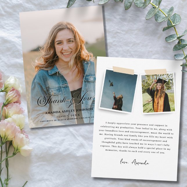 Carte De Remerciements Photo Black White Graduation (Créateur téléchargé)