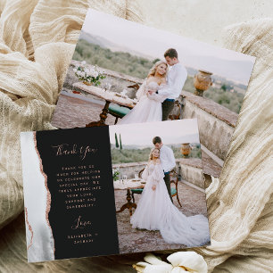 Carte De Remerciements Photo Blanc Agate Grise Or Rose Mariage Sombre
