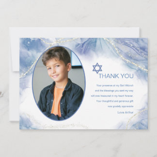 Carte de remerciements photo bleu contemporain