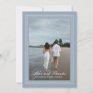 Carte De Remerciements Photo Bleu Dusty traditionnelle Mariage intemporel