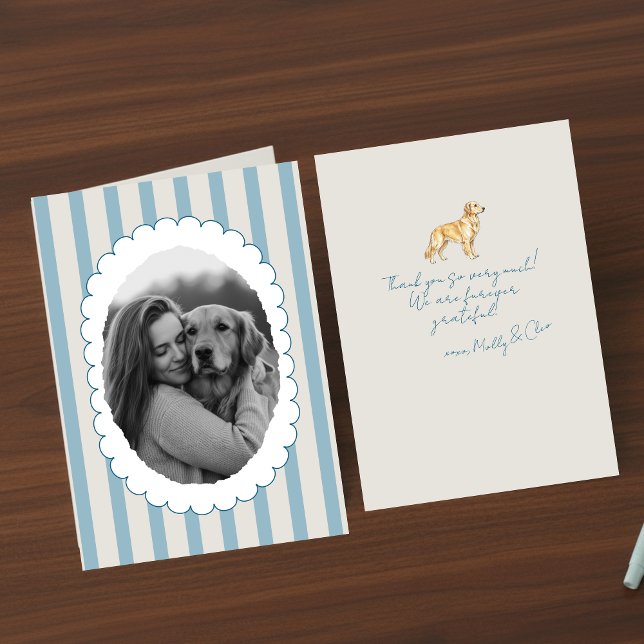 Carte De Remerciements Photo Bleu Personnalisé Retriever d'or (Send many thanks with a personalized touch! )