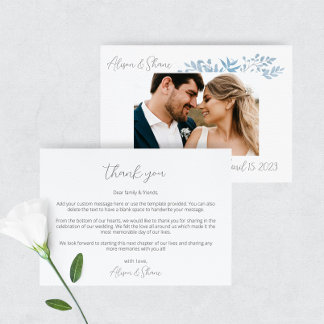 Carte de remerciements photo Blue Eucalyptus Maria