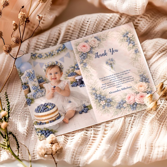Carte De Remerciements Photo Blueberry Berry First Garden 1st Birthday (Créateur téléchargé)