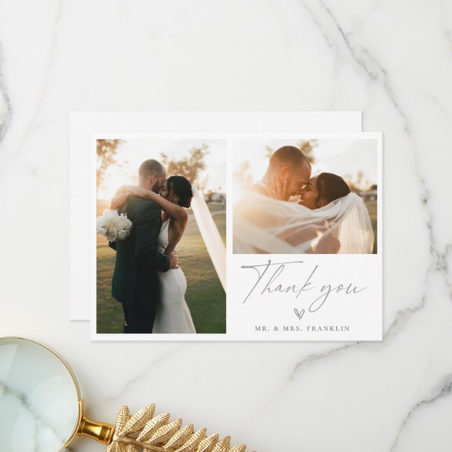 Carte de remerciements photo Boho Script Mariage m (Devant/Arrière en situation)