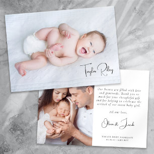 Carte De Remerciements Photo Calligraphie Nom Naissance Statistiques Nouv