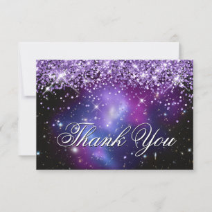 Carte De Remerciements Photo Céleste Violet Pailleté Brillante