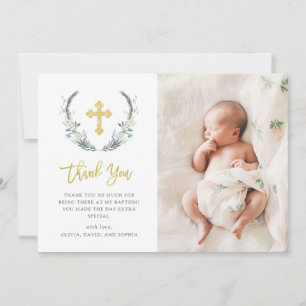 Carte De Remerciements Photo chic de baptême du feuillage  