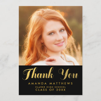 Carte de remerciements photo Chic Gold Black Gradu