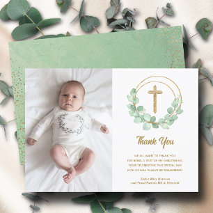 Carte De Remerciements Photo Christening Cross Eucalyptus