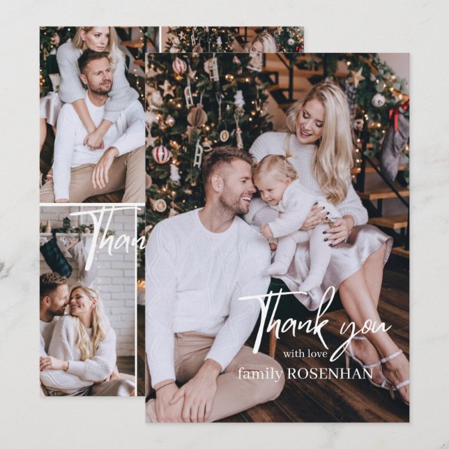 Carte De Remerciements Photo collage Modern Elegant 5 Photo Thank You  (Devant / Derrière)